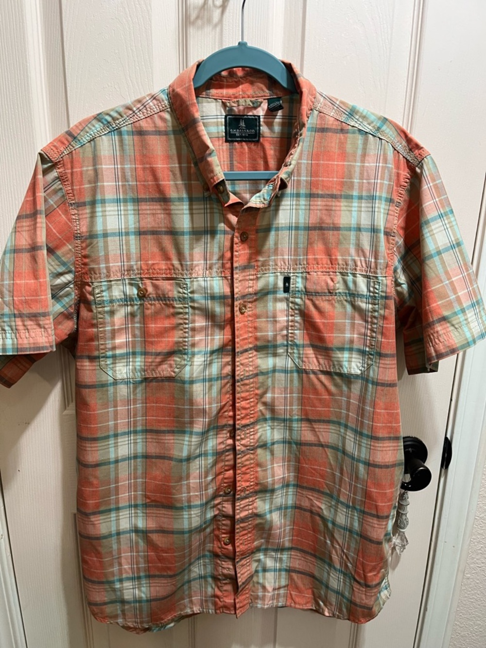 G.H. Bass & Co. Short-Sleeve Plaid Button-Down Shirt - Coral, Beige, Light Green